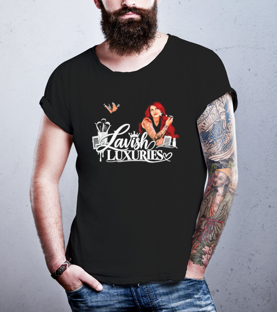 Lavish Luxuries Tattooed Red Hair Woman Makeup Brushes Lash Trays T-Shirt