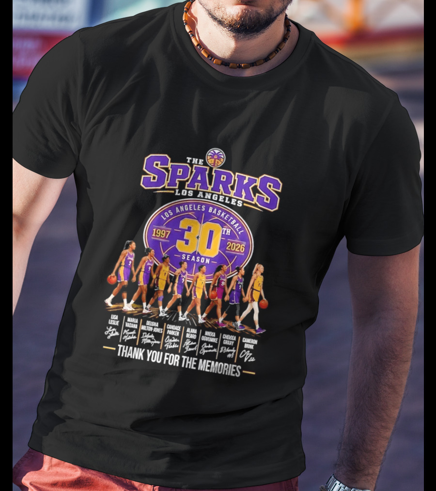 Los Angeles Sparks 30th Season 1997 2026 Basketball Thank You For The Memories Signatures T-Shirt