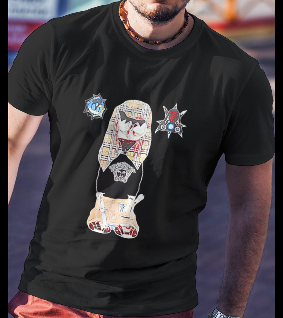 Medusa Head Cotton Streetwear With Plaid Pattern And Abstract T-Shirt