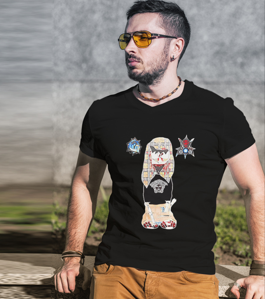Medusa Head Cotton Streetwear With Plaid Pattern And Abstract T-Shirt
