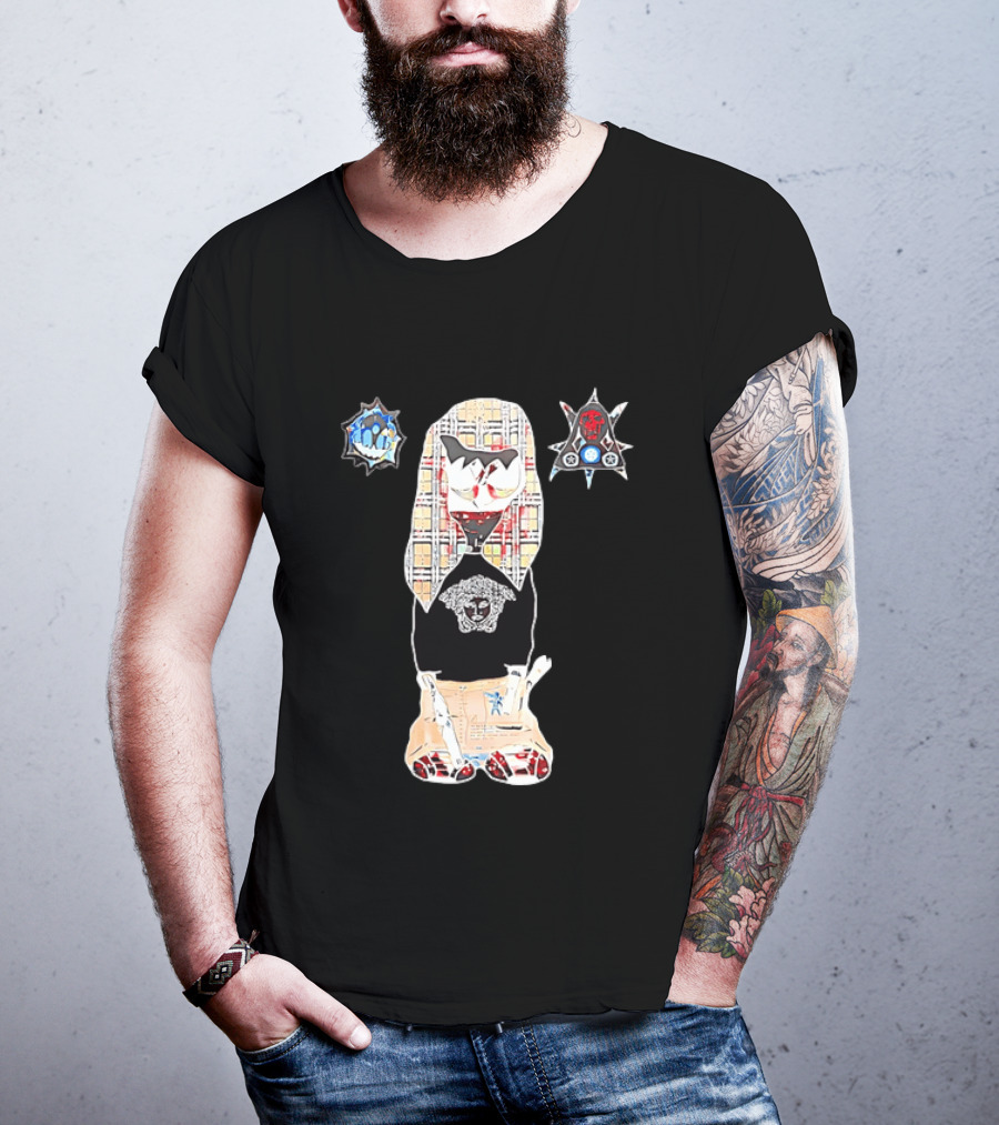 Medusa Head Cotton Streetwear With Plaid Pattern And Abstract T-Shirt