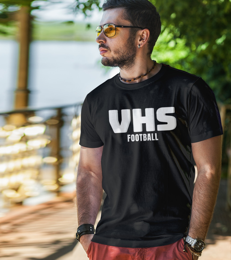VHS Football Light Grey Textured Block Drop Shadow T-Shirt