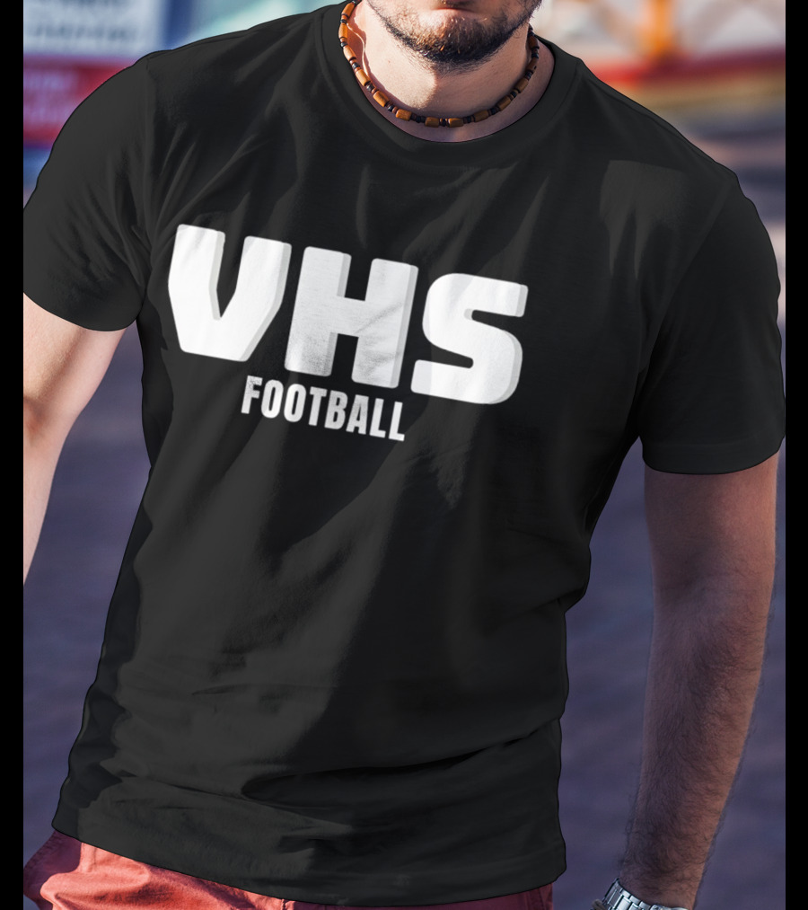 VHS Football Light Grey Textured Block Drop Shadow T-Shirt