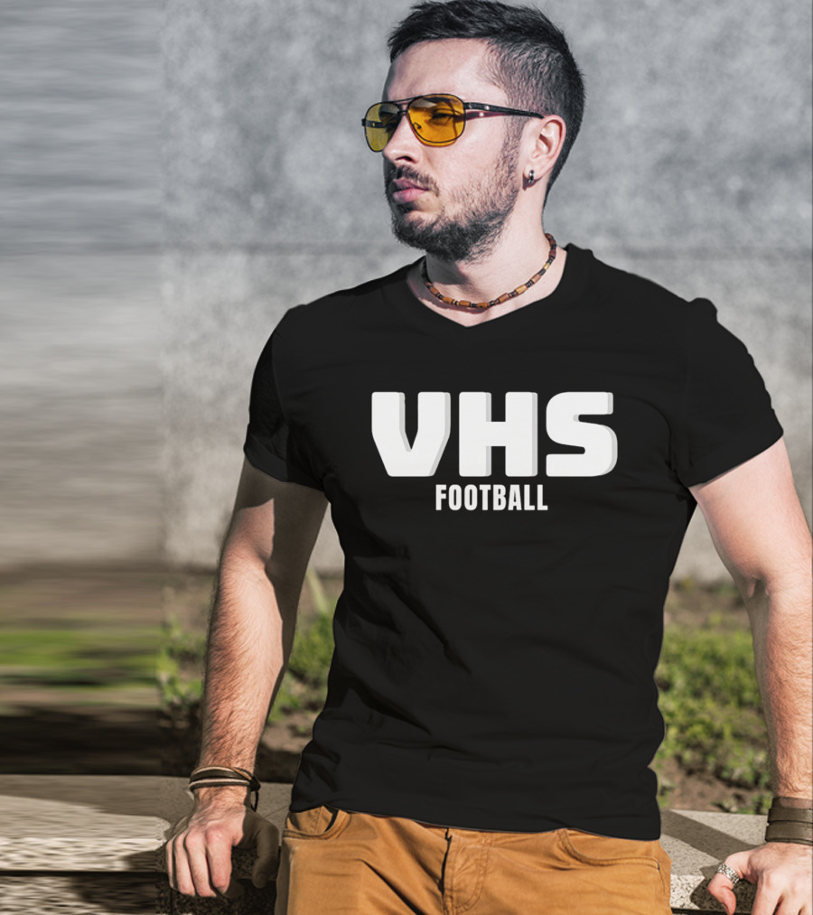 VHS Football Light Grey Textured Block Drop Shadow T-Shirt
