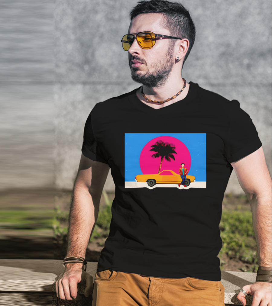 Yellow Car Palm Tree Retro Sunset Aesthetic T-Shirt