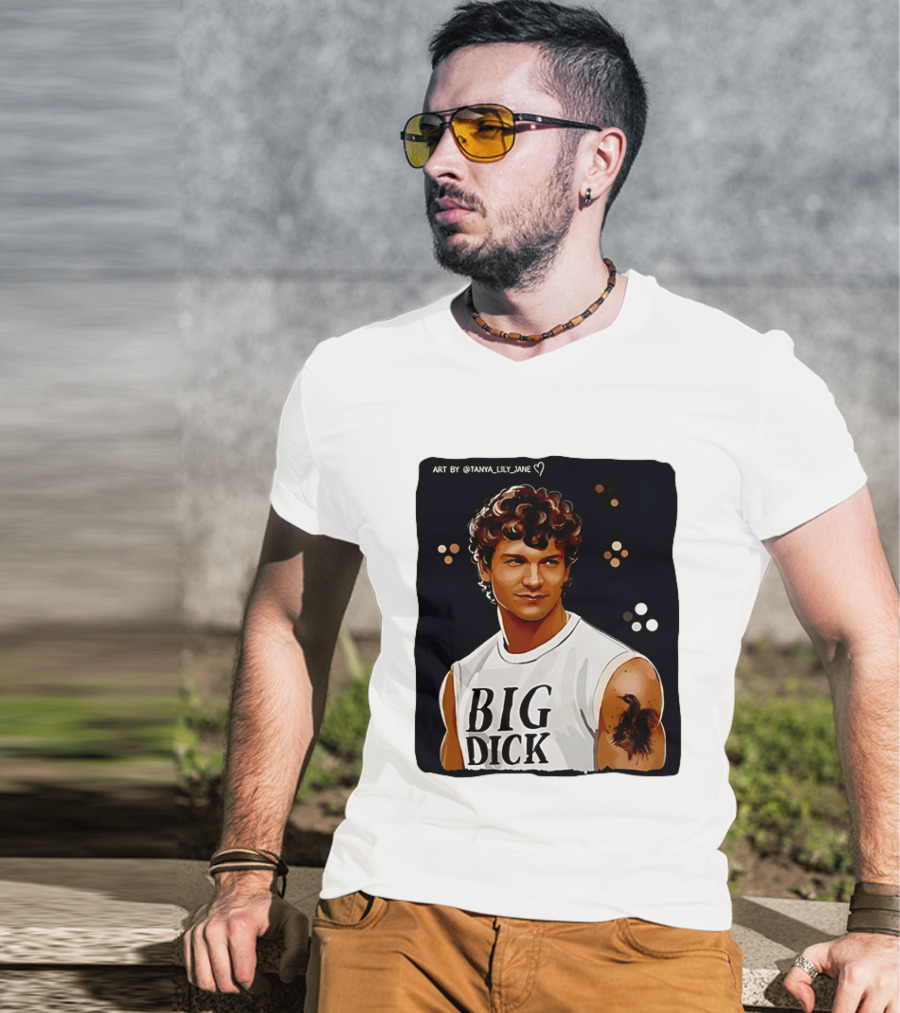 Tanya Lily Jane Big Dick Art Featuring Curly Haired Man T-Shirt