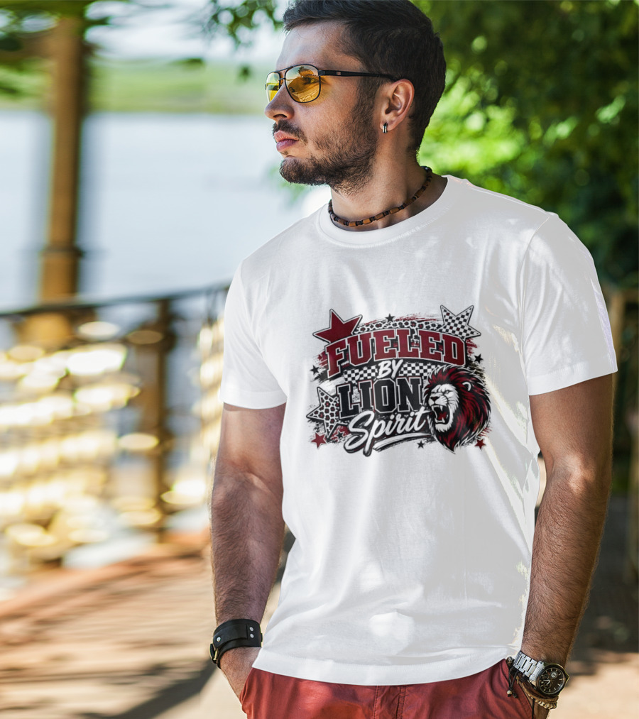 Fueled By Lion Spirit Roaring Head Leopard Patterned Stars Dynamic Energy T-Shirt