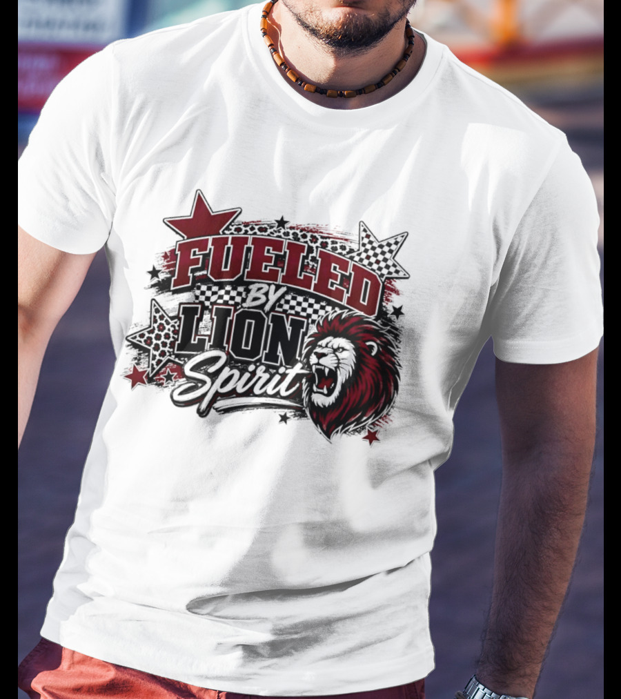 Fueled By Lion Spirit Roaring Head Leopard Patterned Stars Dynamic Energy T-Shirt
