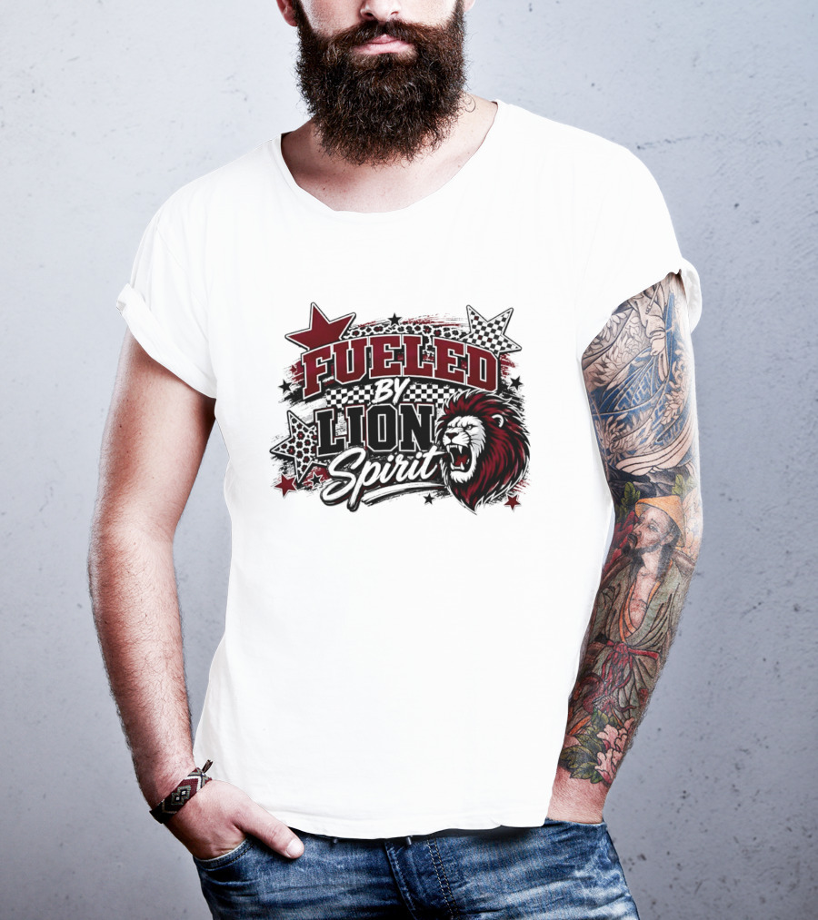 Fueled By Lion Spirit Roaring Head Leopard Patterned Stars Dynamic Energy T-Shirt