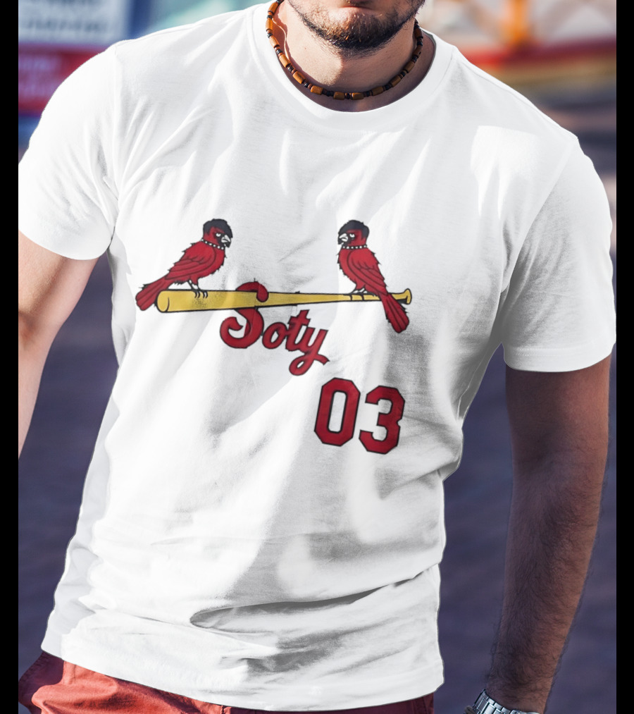 Soty 03 St Louis Cardinals Cartoon Emo Birds On Baseball Bat T-Shirt