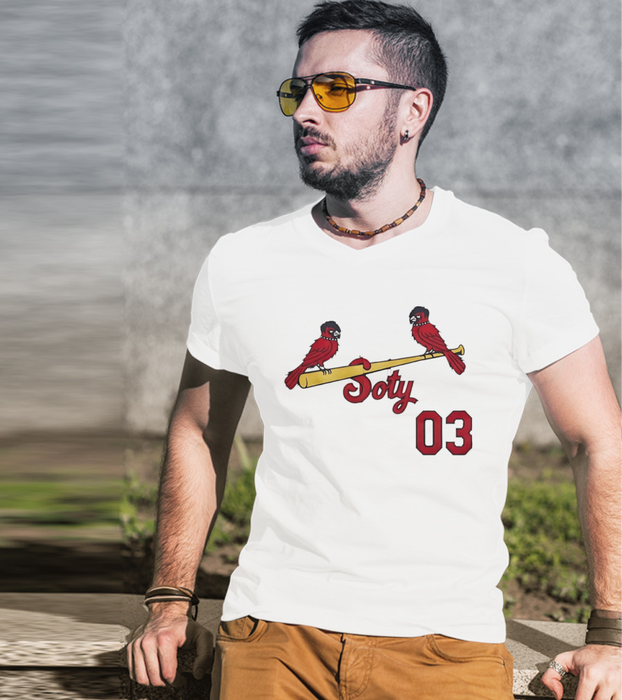 Soty 03 St Louis Cardinals Cartoon Emo Birds On Baseball Bat T-Shirt