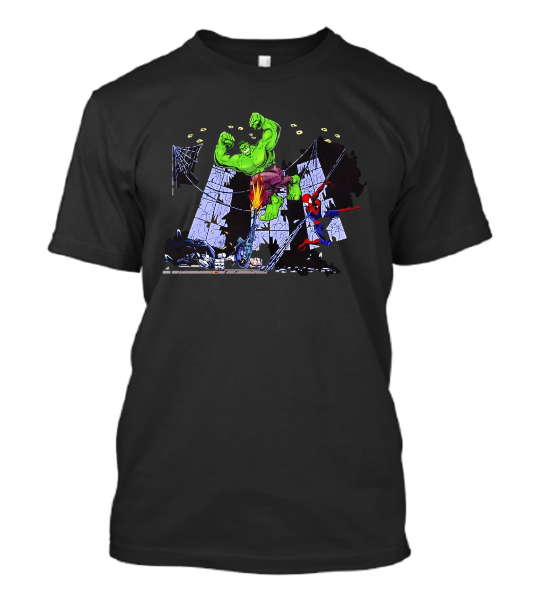 Battle Royale Hulk Vs Spider Man And Punisher Epic Showdown T-Shirt