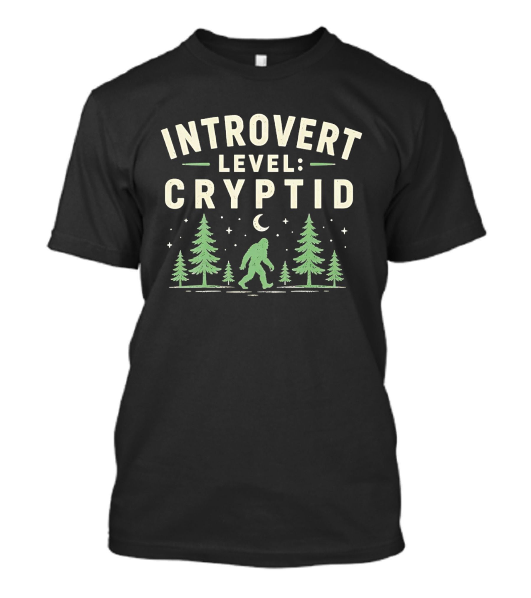 Introvert Level Cryptid Bigfoot Forest Moon Night Scene T-Shirt
