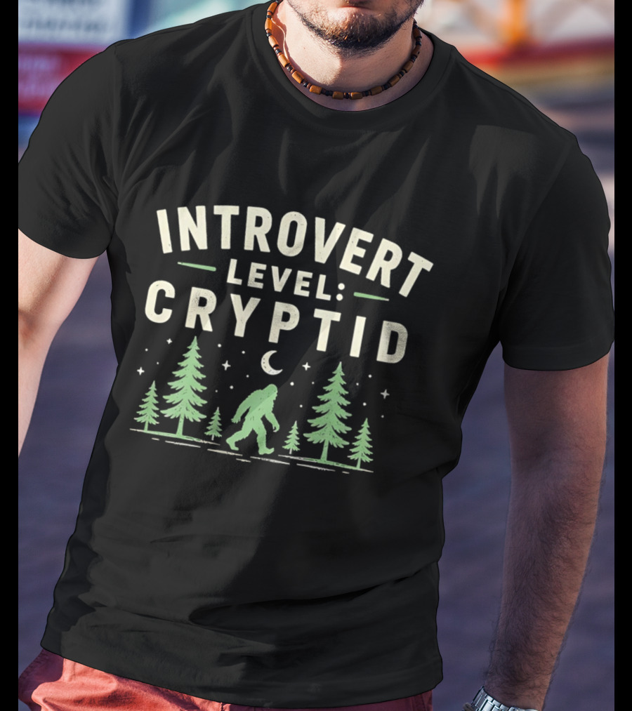 Introvert Level Cryptid Bigfoot Forest Moon Night Scene T-Shirt
