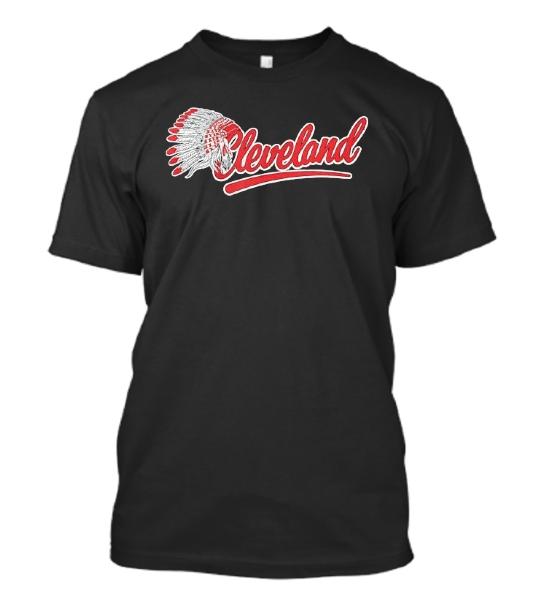 Cleveland Native American Feather Headdress Distressed Script T-Shirt