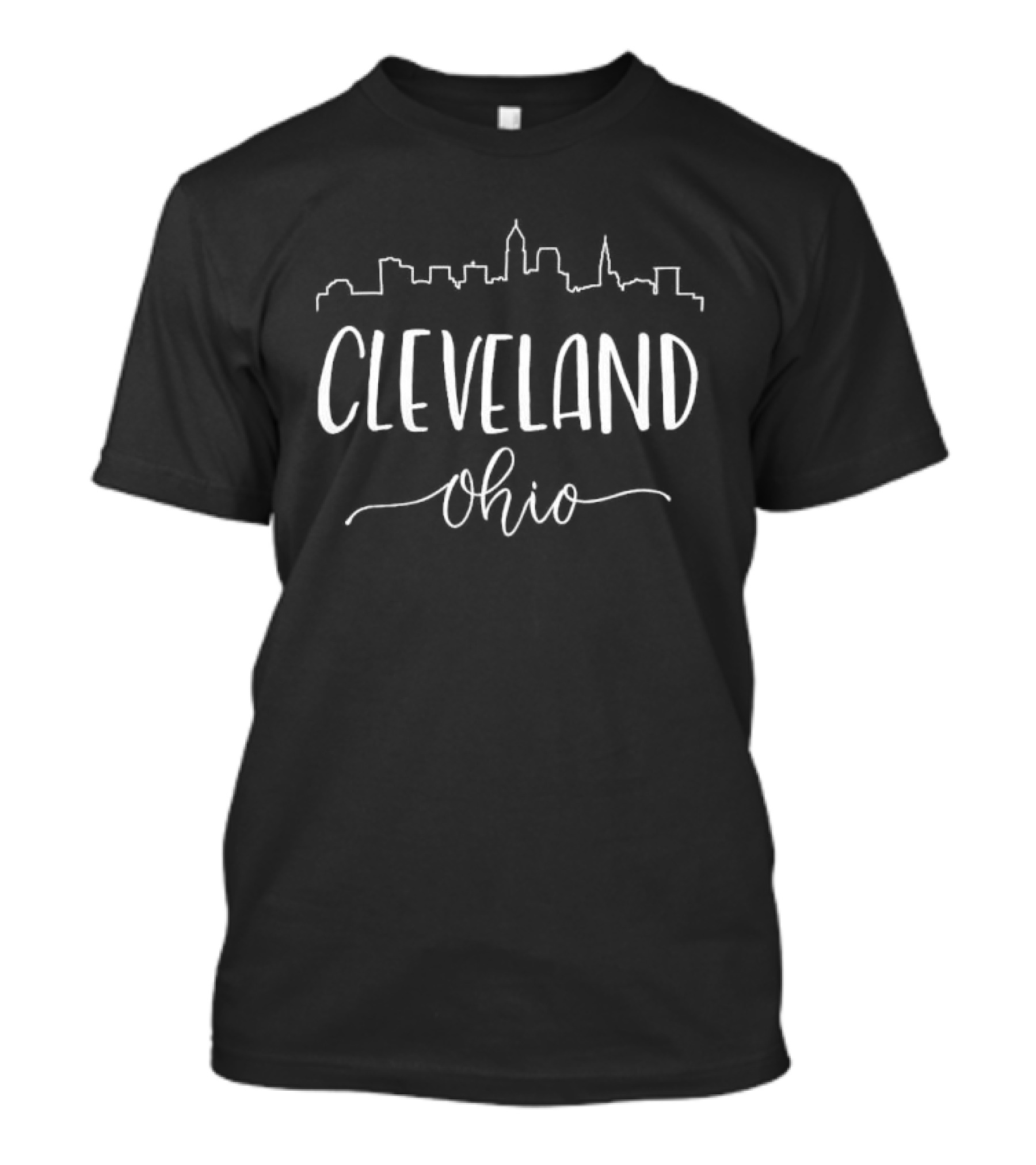 Cleveland Ohio Skyline Buildings White Script T-Shirt