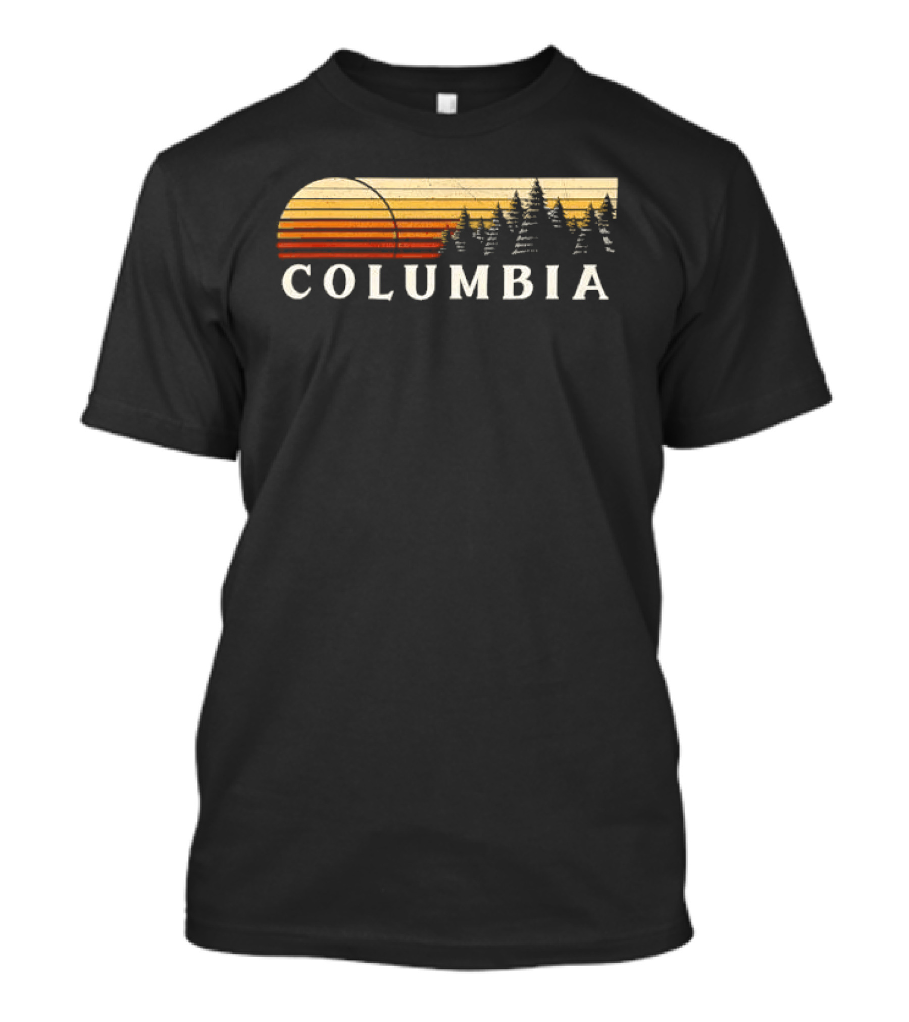 Columbia Sunset Pine Trees Forest Distressed T-Shirt