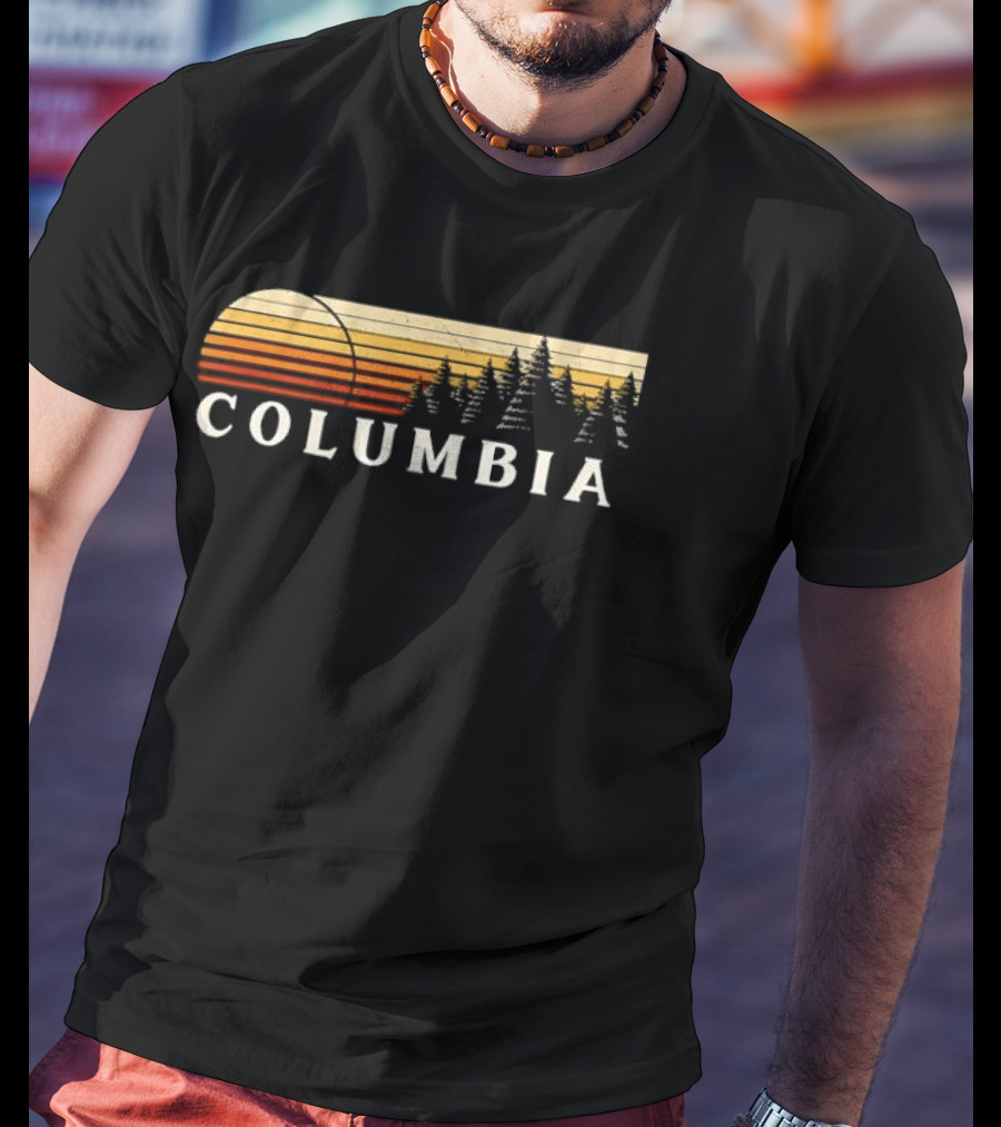 Columbia Sunset Pine Trees Forest Distressed T-Shirt