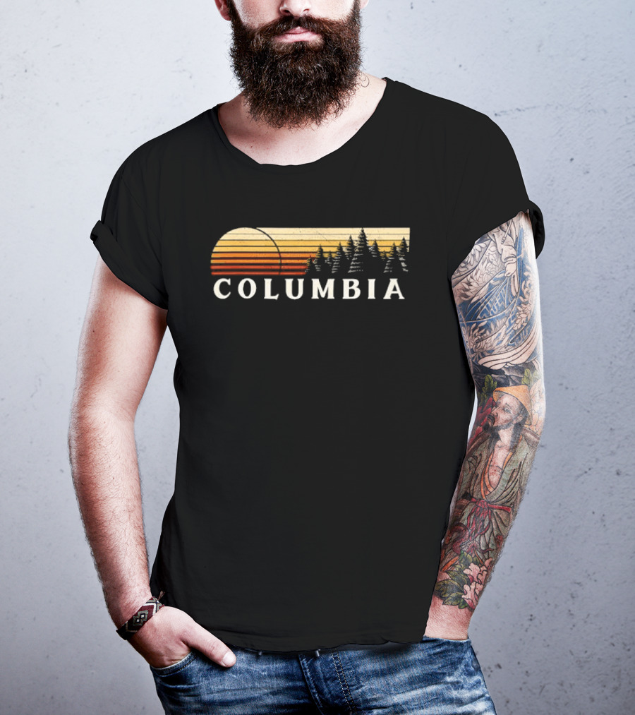 Columbia Sunset Pine Trees Forest Distressed T-Shirt