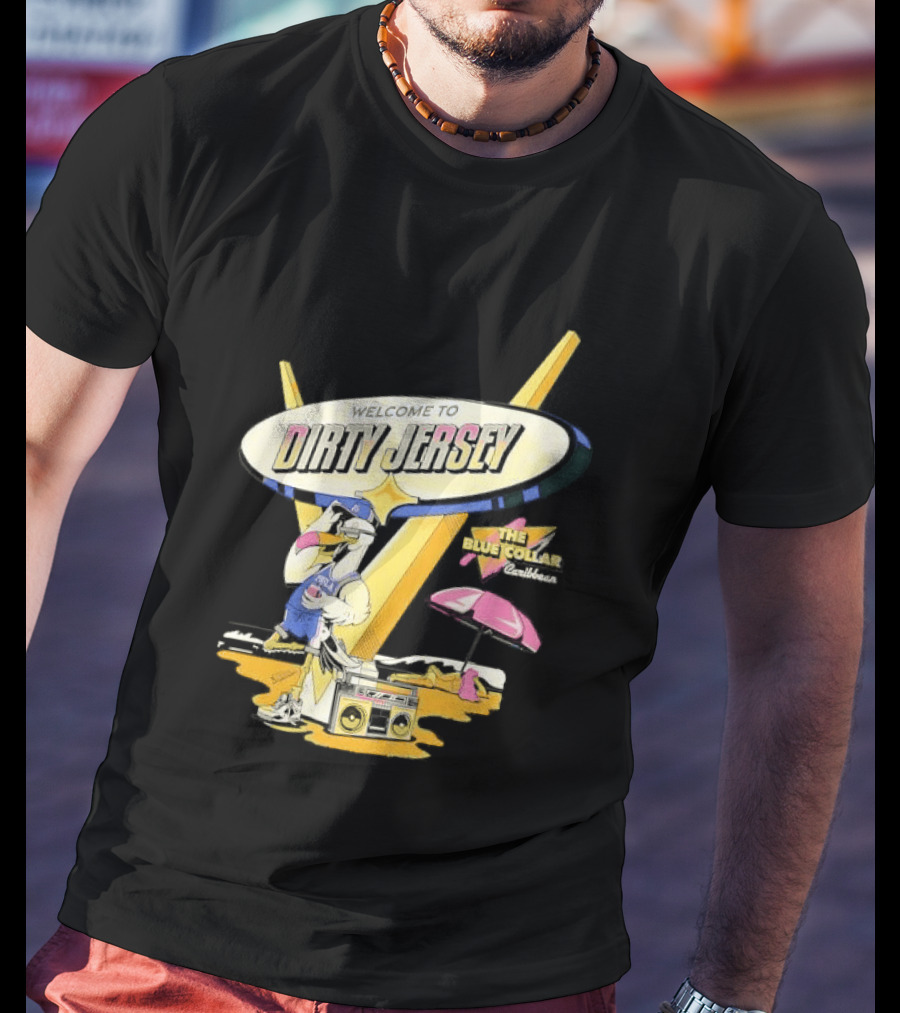 Philadelphia 76ers Welcome To Dirty Jersey Blue Collar Caribbean Cartoon Seagull Beach Boombox T-Shirt