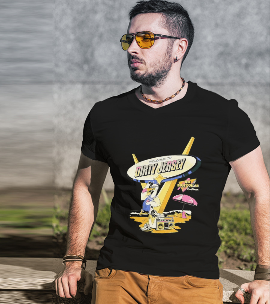 Philadelphia 76ers Welcome To Dirty Jersey Blue Collar Caribbean Cartoon Seagull Beach Boombox T-Shirt
