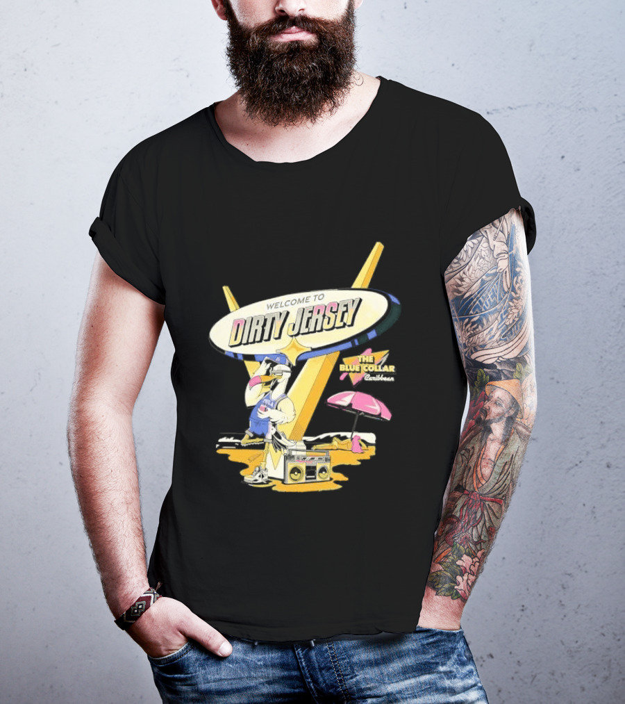 Philadelphia 76ers Welcome To Dirty Jersey Blue Collar Caribbean Cartoon Seagull Beach Boombox T-Shirt