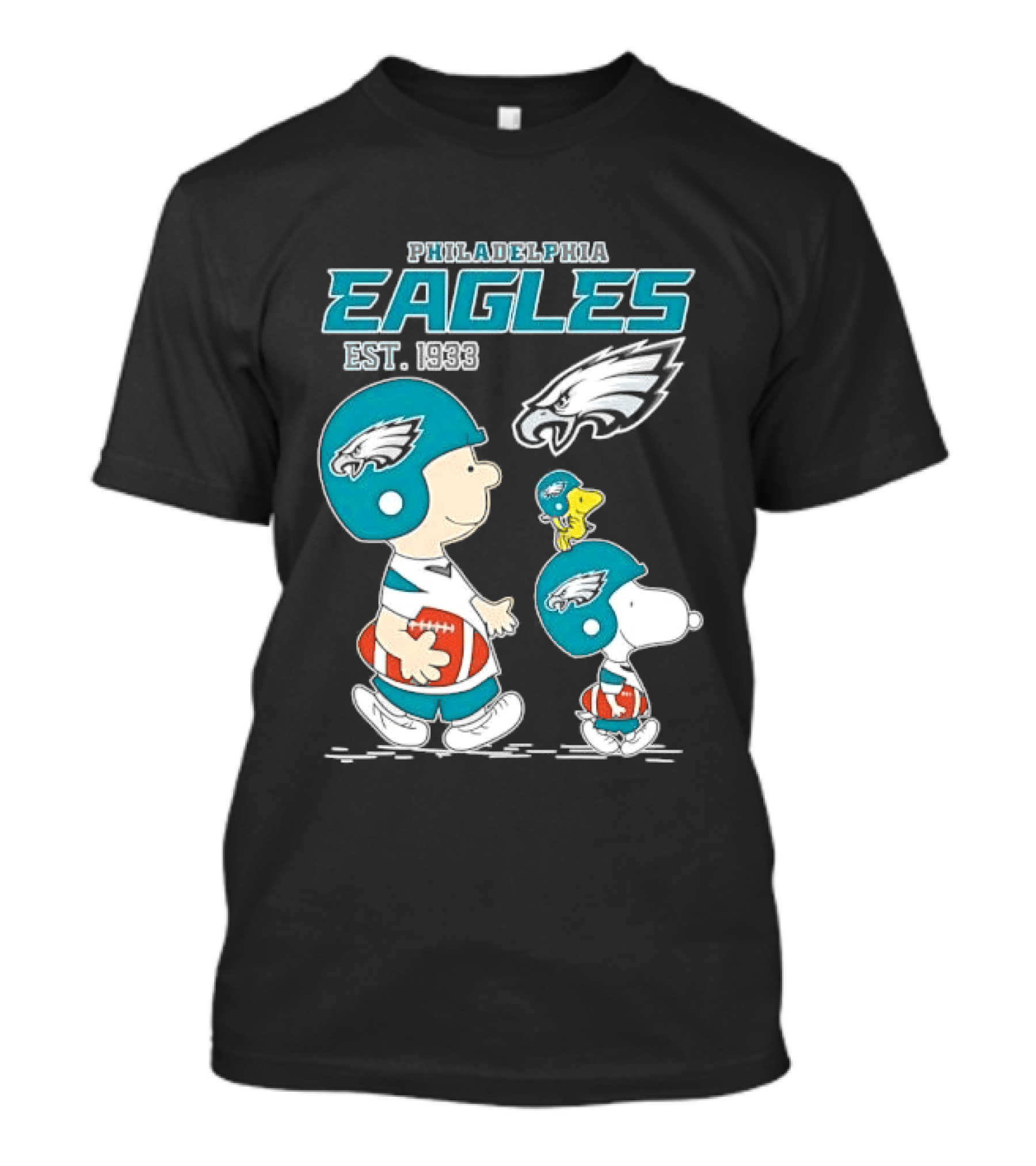 Philadelphia Eagles Est 1933 Cartoon Boy Dog Helmets Footballs T-Shirt