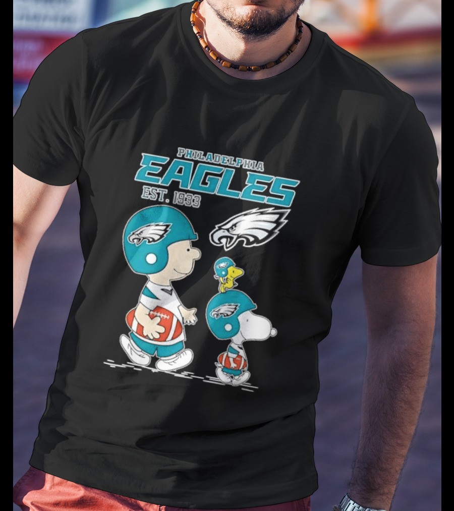 Philadelphia Eagles Est 1933 Cartoon Boy Dog Helmets Footballs T-Shirt
