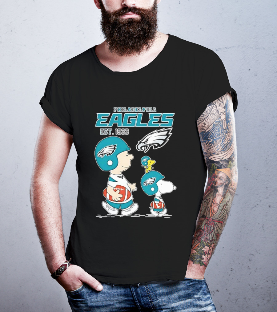 Philadelphia Eagles Est 1933 Cartoon Boy Dog Helmets Footballs T-Shirt