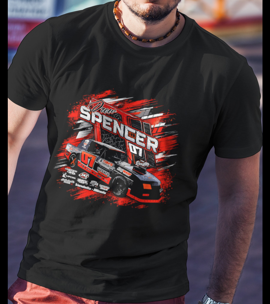 Drew Spencer 07 The Rooster Tom's Taxidermy Vandalia Illinois Racing Car T-Shirt