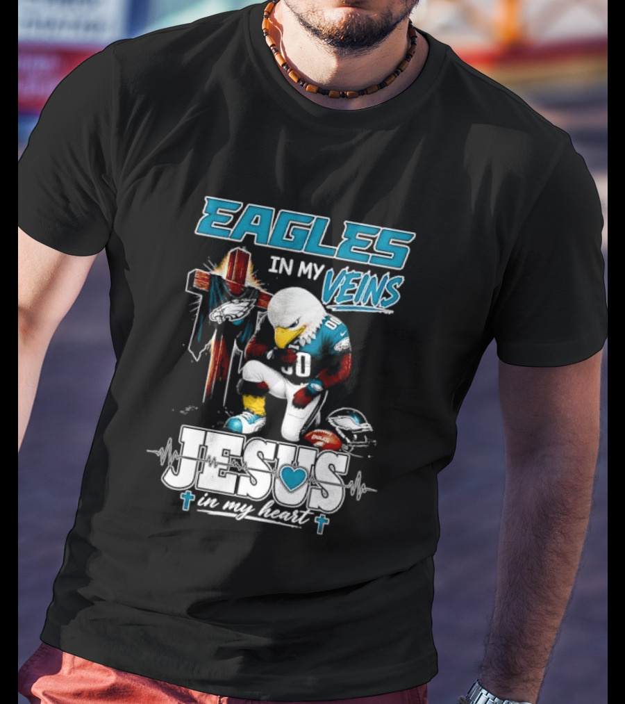 Eagles In My Veins Jesus In My Heart Kneeling Cross Football Helmet T-Shirt
