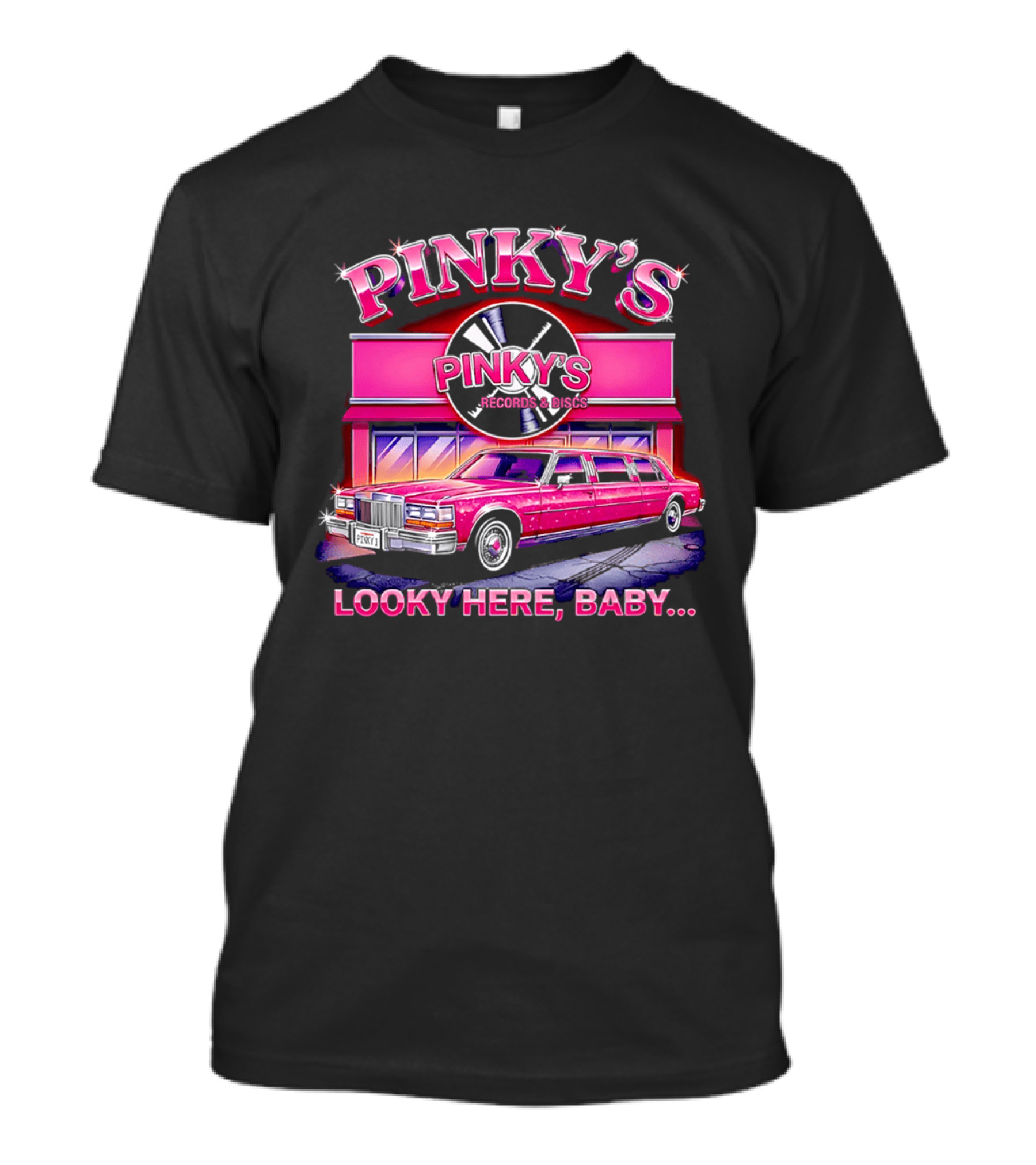 Pinky's Records And Discs Pink Limousine Looky Here Baby T-Shirt
