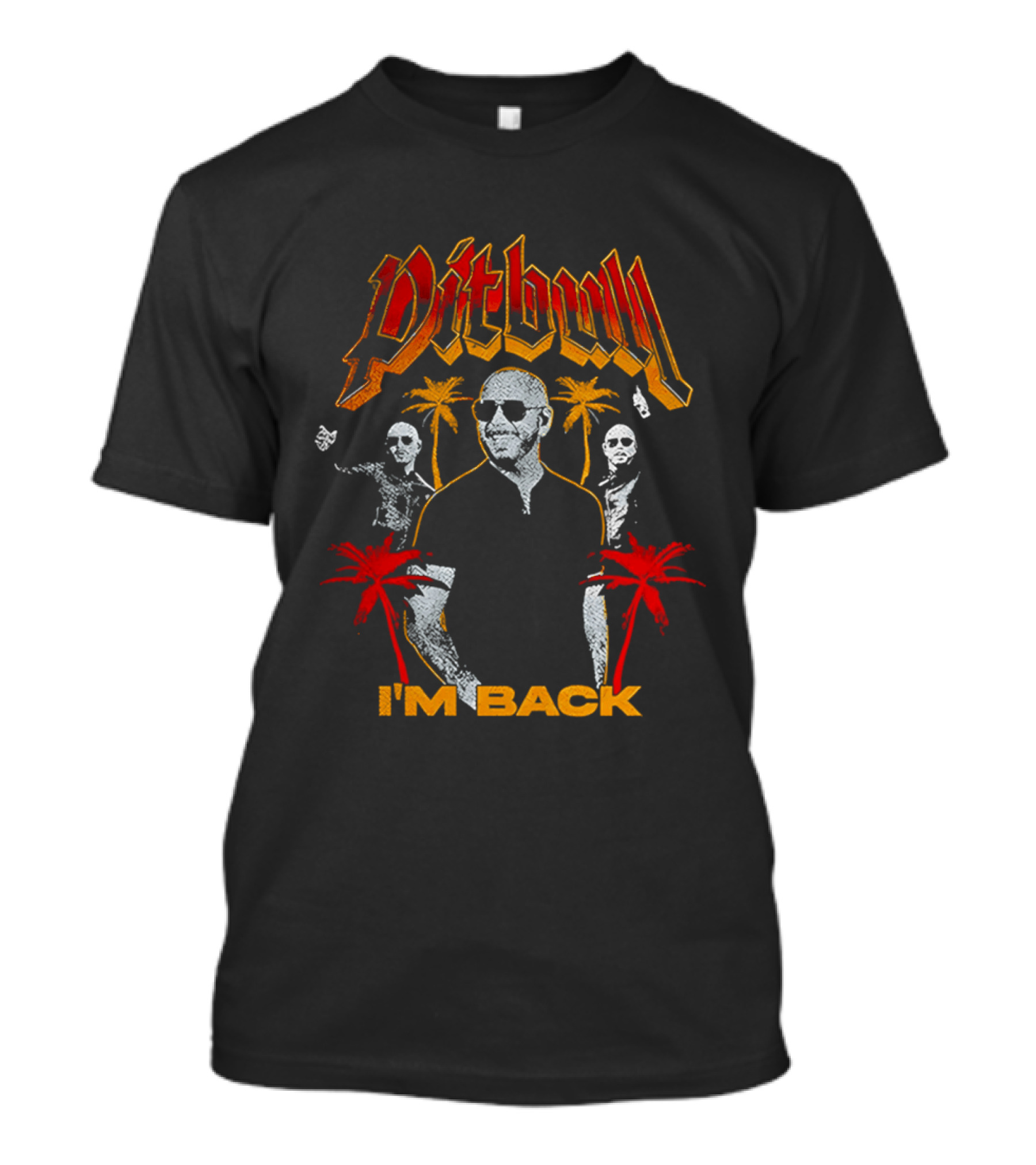 Pitbull I'M Back With Red And Orange Palm Trees T-Shirt