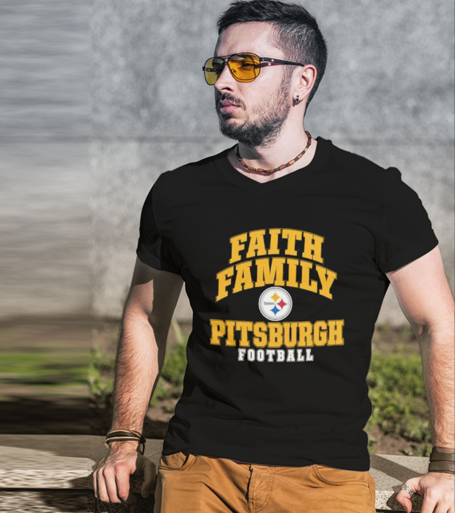 Pittsburgh Steelers Faith Family Football Team Yellow Arched T-Shirt