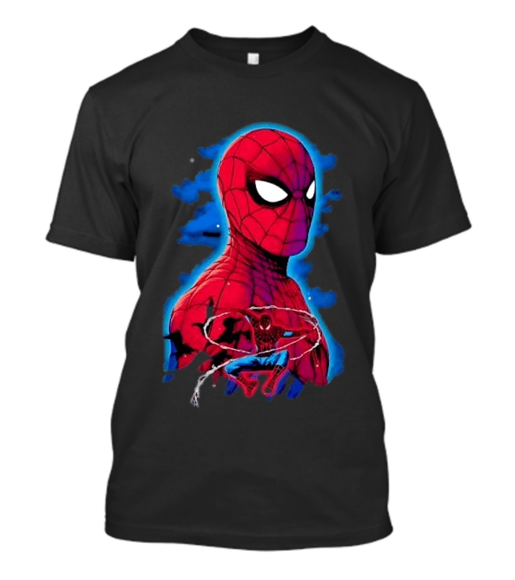 Marvel Spider Man Bust Crouching Web Action Silhouette Clouds T-Shirt