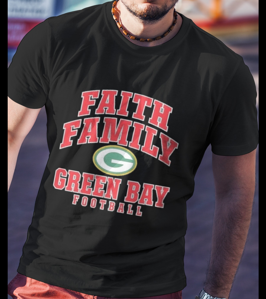 Faith Family Green Bay Football Oval G Distressed T-Shirt