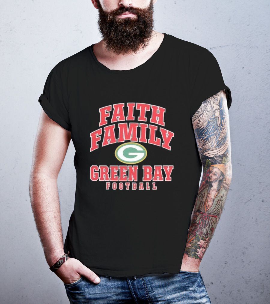 Faith Family Green Bay Football Oval G Distressed T-Shirt