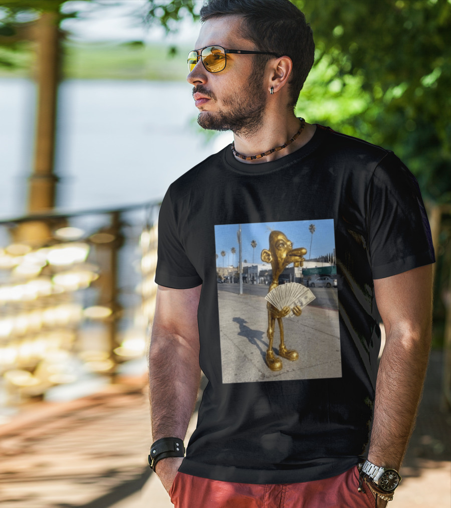Rich Neegy Golden Cartoon Character Holding Cash On Street T-Shirt