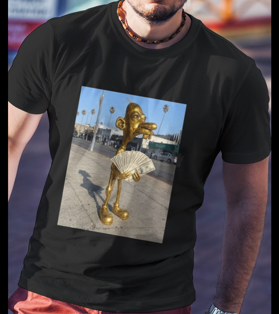 Rich Neegy Golden Cartoon Character Holding Cash On Street T-Shirt