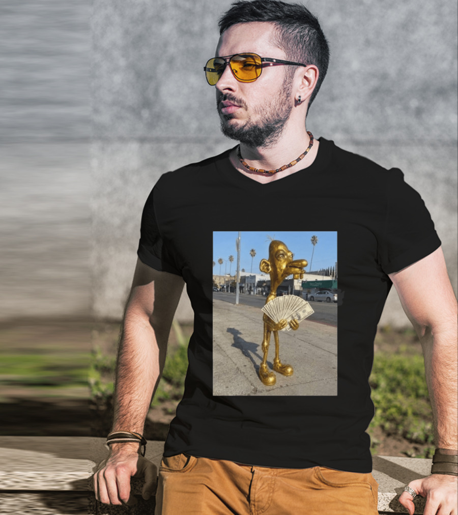 Rich Neegy Golden Cartoon Character Holding Cash On Street T-Shirt