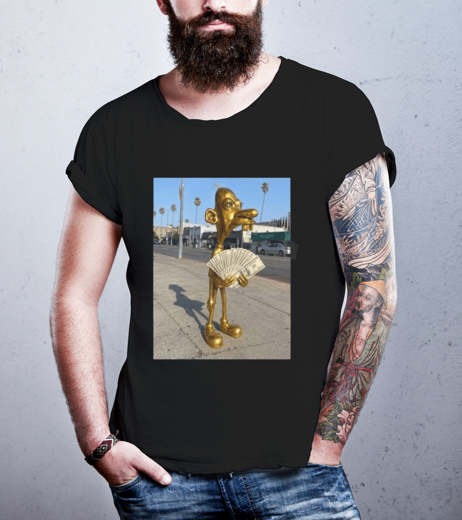 Rich Neegy Golden Cartoon Character Holding Cash On Street T-Shirt