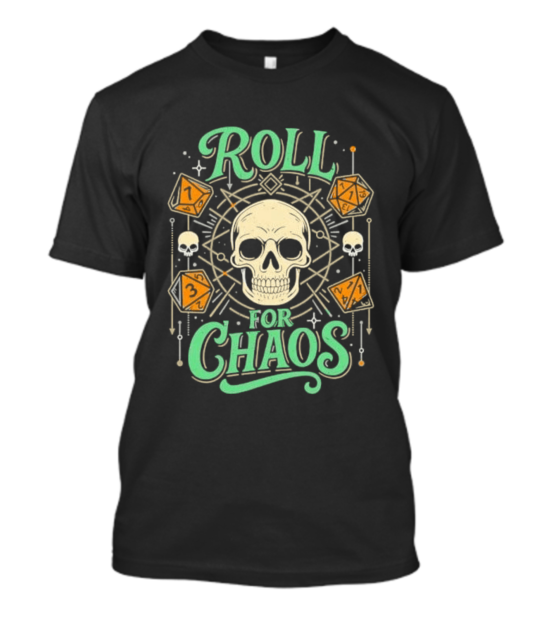 Roll For Chaos Skull RPG Dice Geometric Polyhedral Line T-Shirt