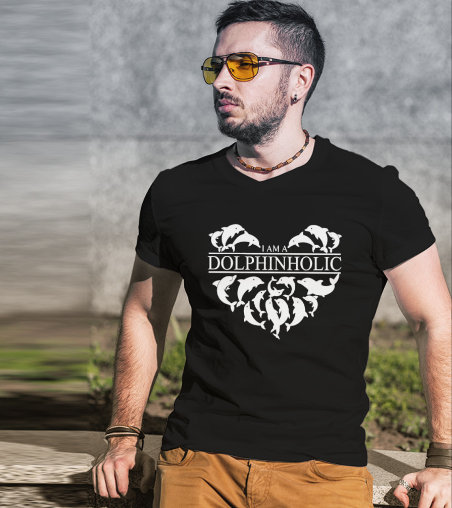 I Am A Dolphinholic Heart Shape Dolphins White T-Shirt