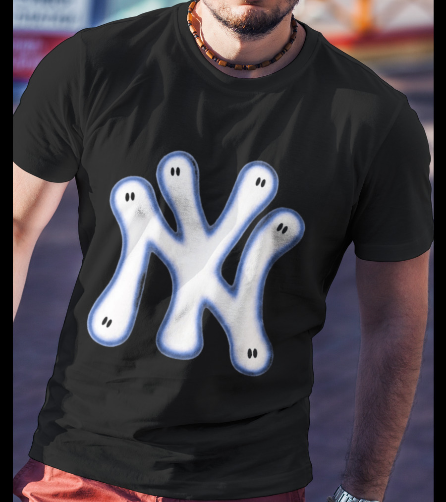 NY Yankees Wash Ghost Airbrush Logo Ghostly NY Yankees T-Shirt
