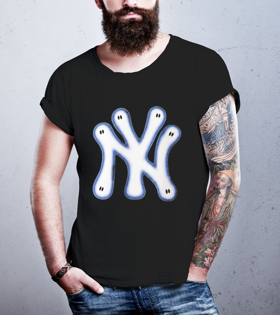 NY Yankees Wash Ghost Airbrush Logo Ghostly NY Yankees T-Shirt