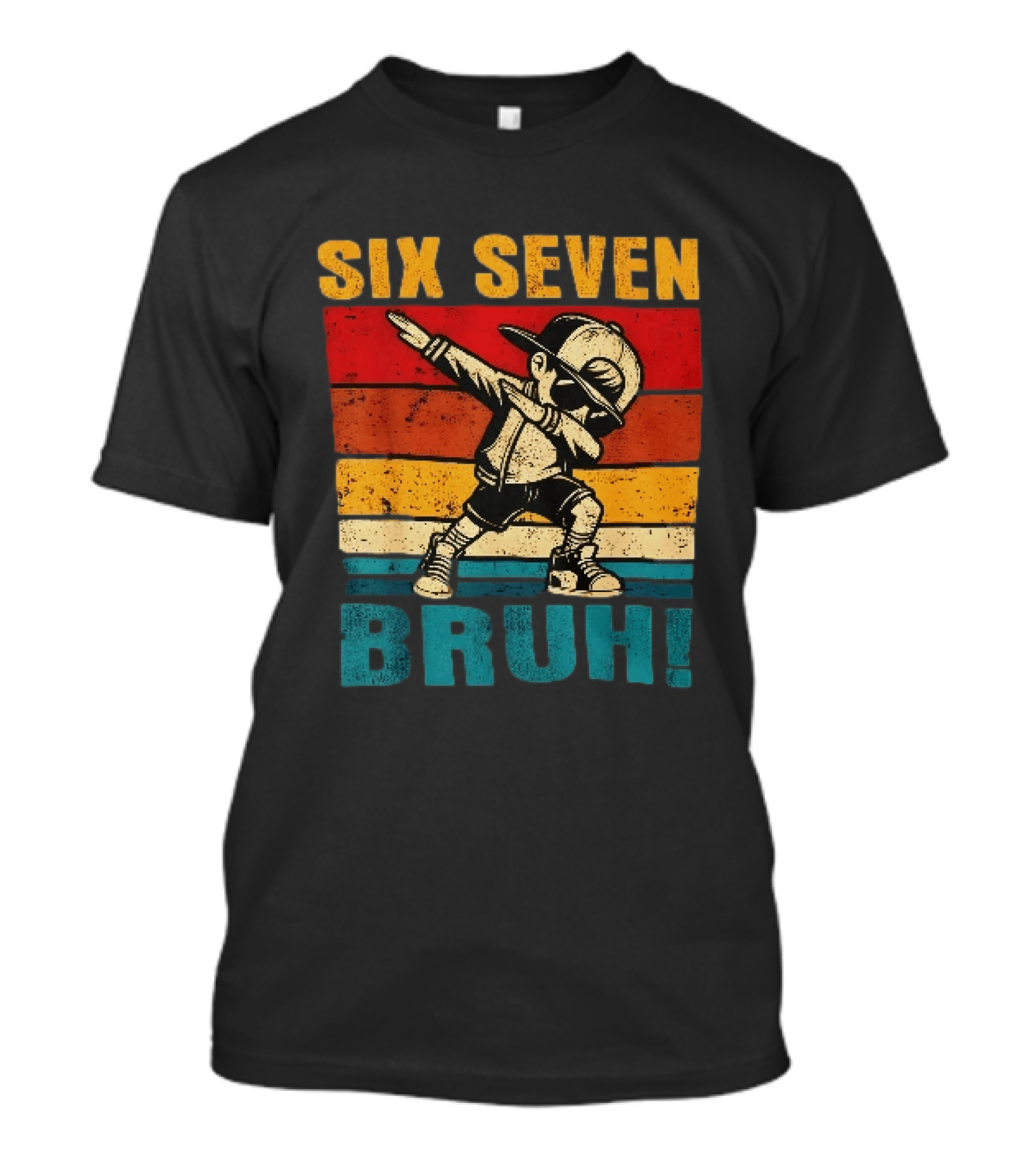 Six Seven Bruh Dabbing Vintage Stripes Kid Dance Cap T-Shirt