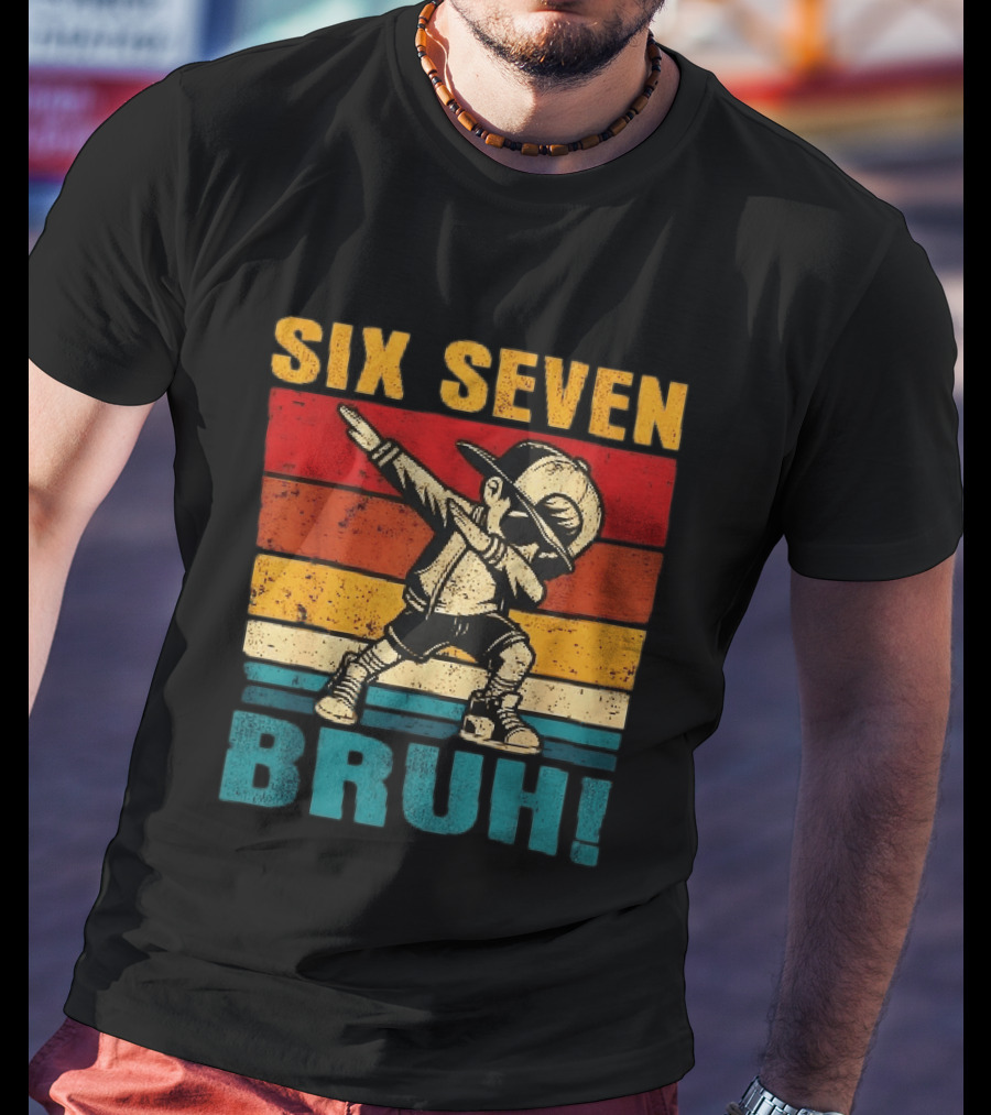 Six Seven Bruh Dabbing Vintage Stripes Kid Dance Cap T-Shirt