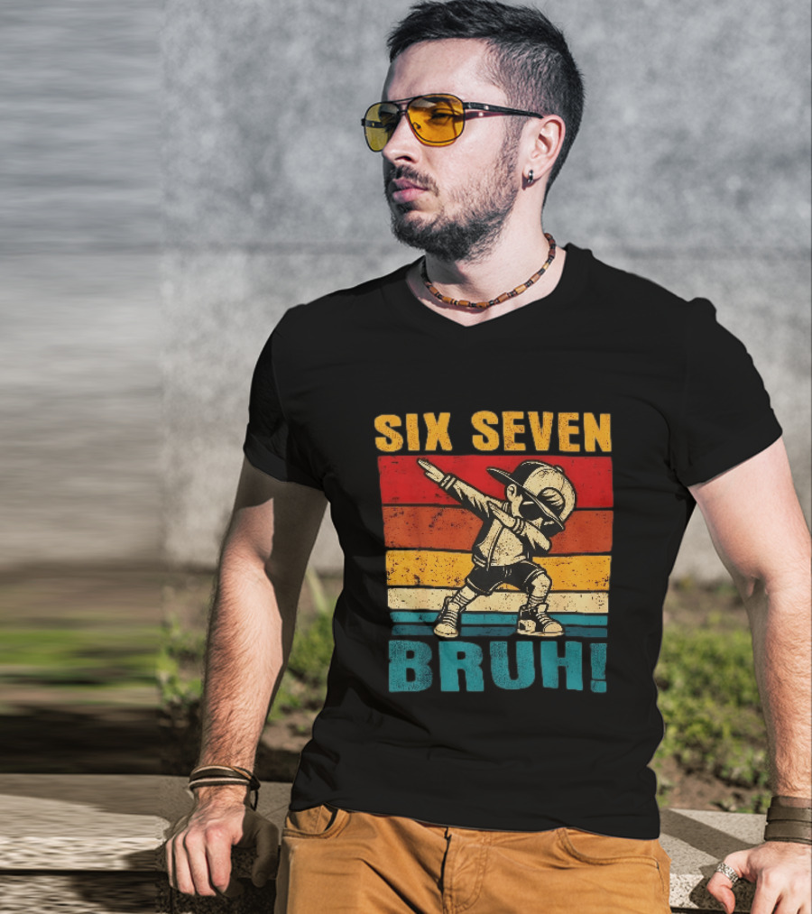 Six Seven Bruh Dabbing Vintage Stripes Kid Dance Cap T-Shirt