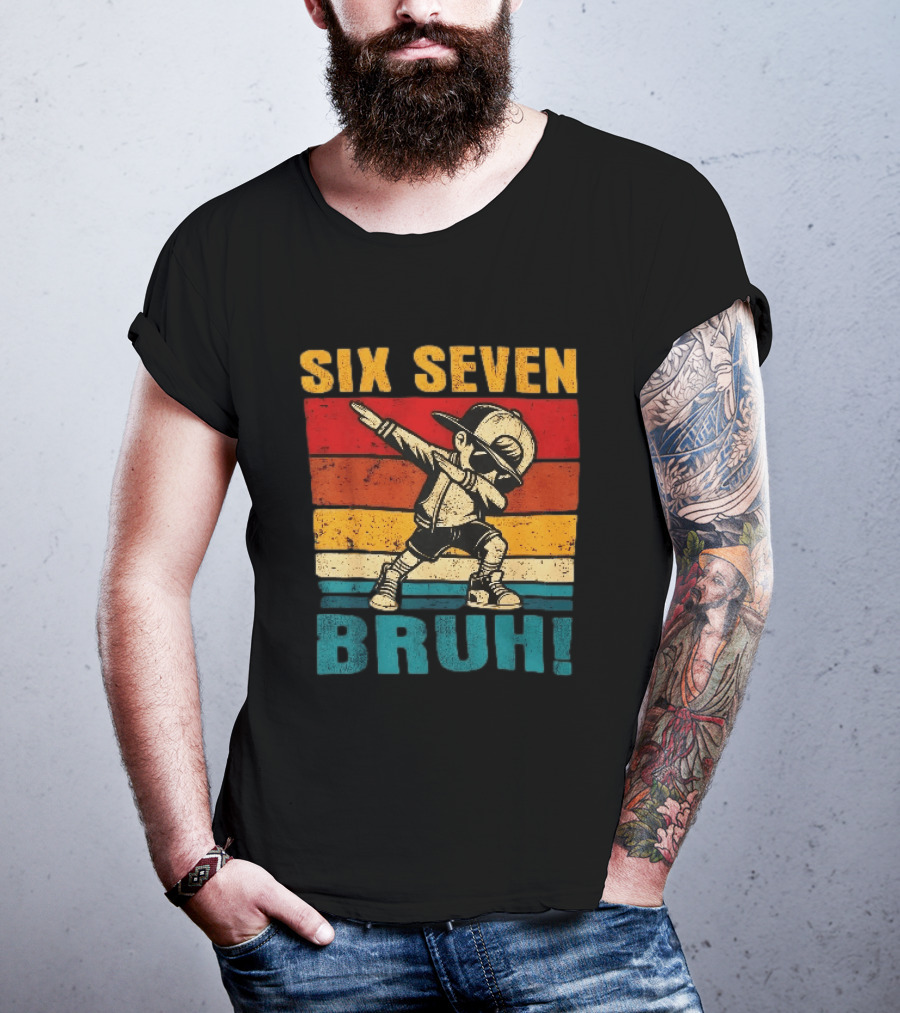 Six Seven Bruh Dabbing Vintage Stripes Kid Dance Cap T-Shirt