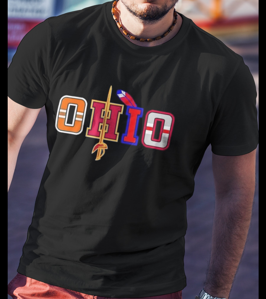 Ohio Cleveland Sports Letter Block Sword Feather T-Shirt